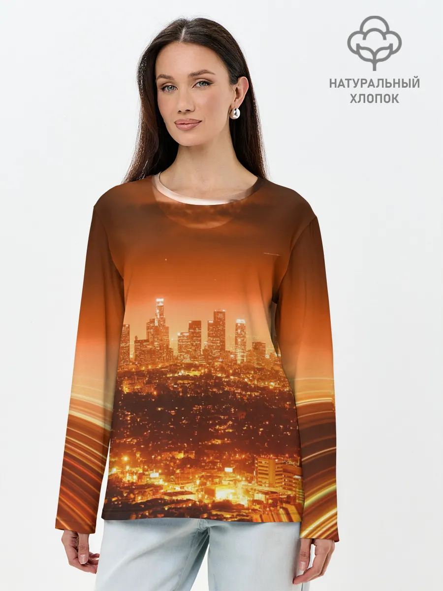Лонгслив женский. Хлопок / Закат в Нью Йорке