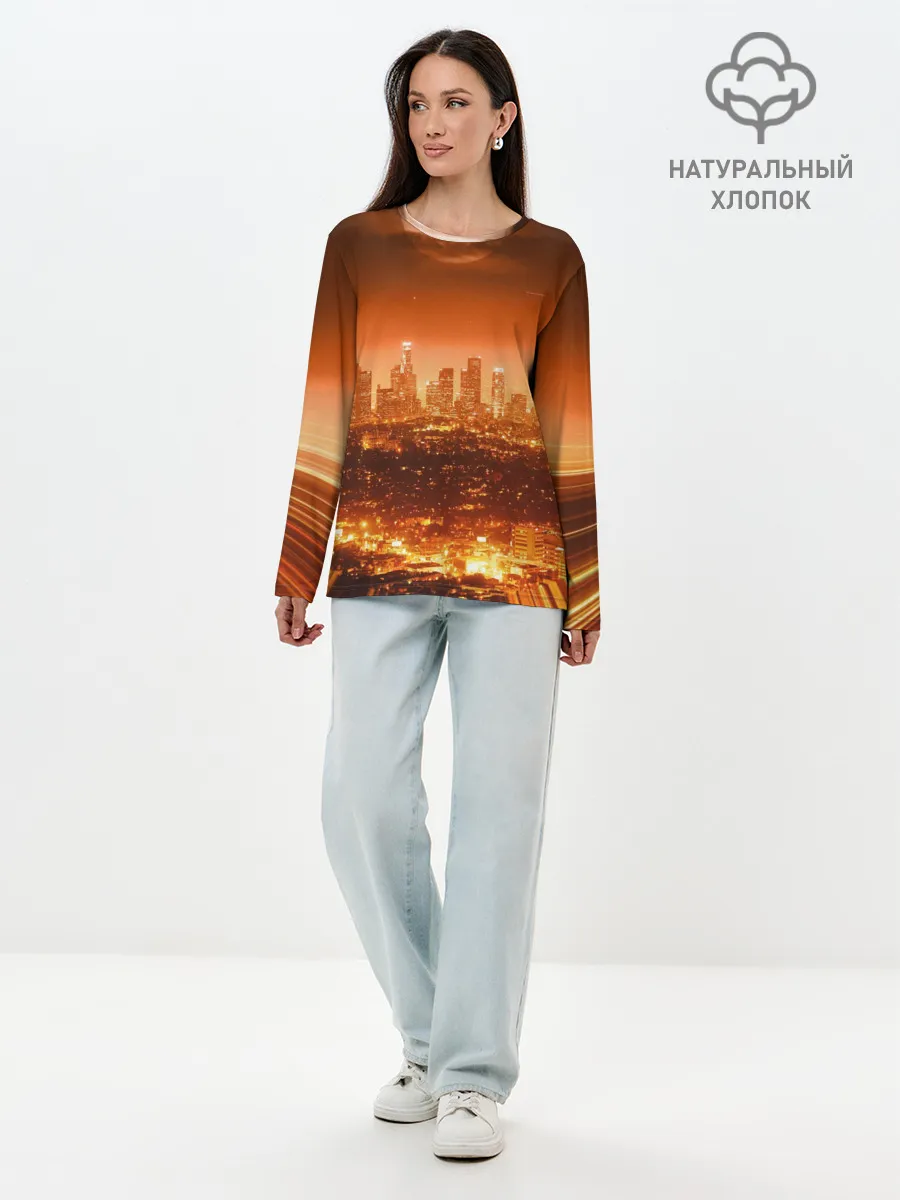 Лонгслив женский. Хлопок / Закат в Нью Йорке