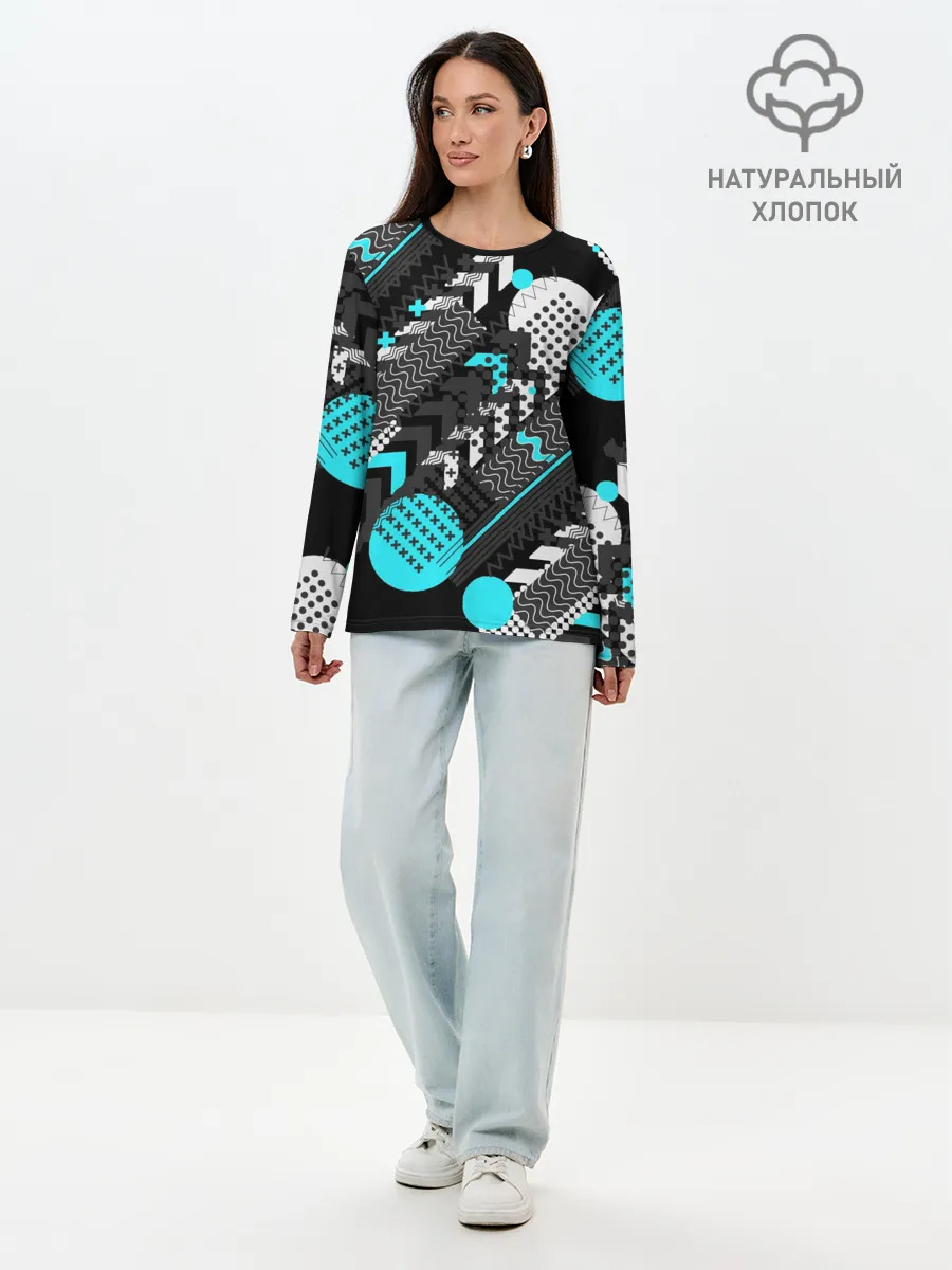 Лонгслив женский. Хлопок / Геометрическая форма
