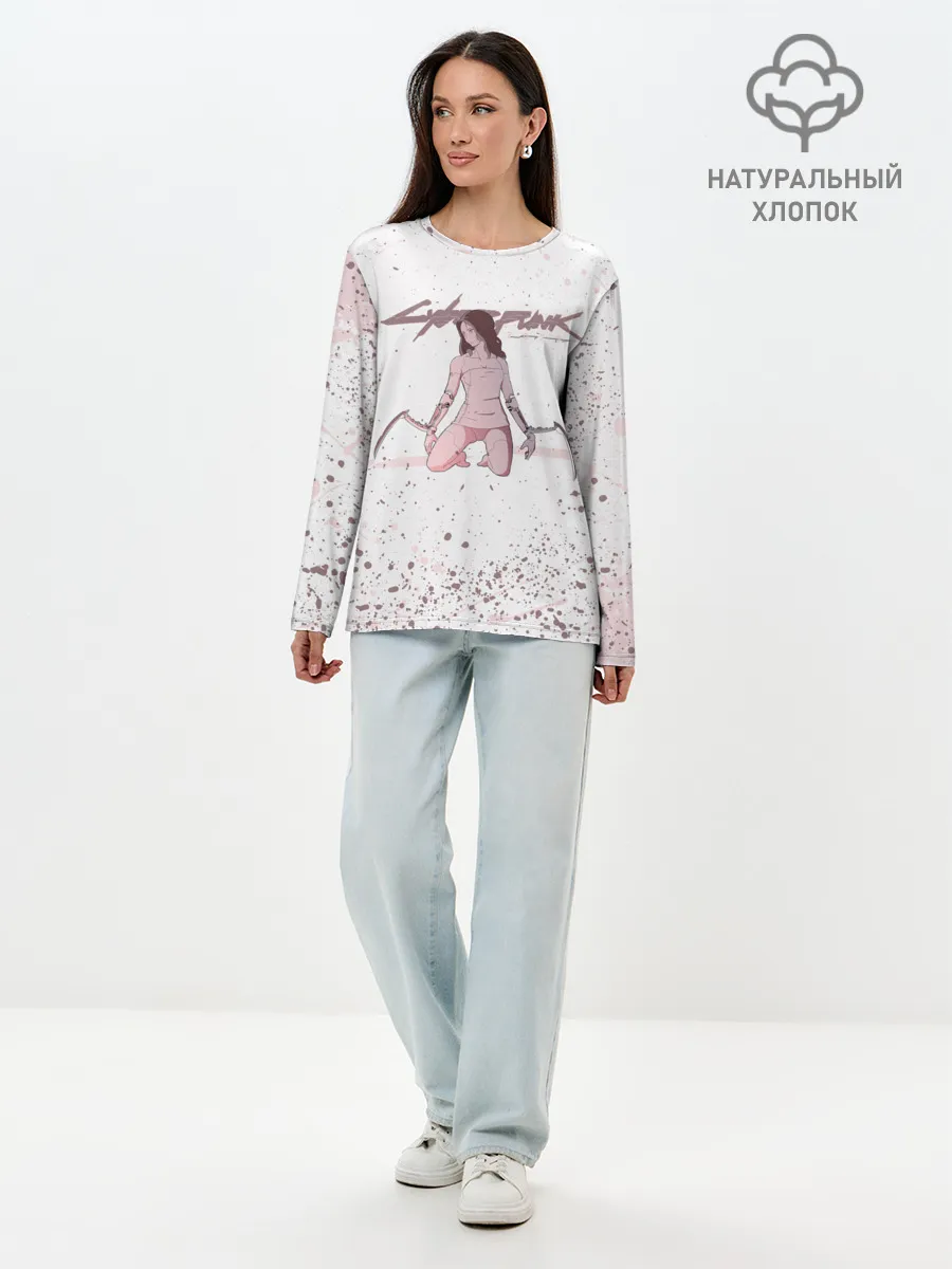 Лонгслив женский. Хлопок / КЛИНКИ БОГОМОЛА | CYBERPUNK 2077