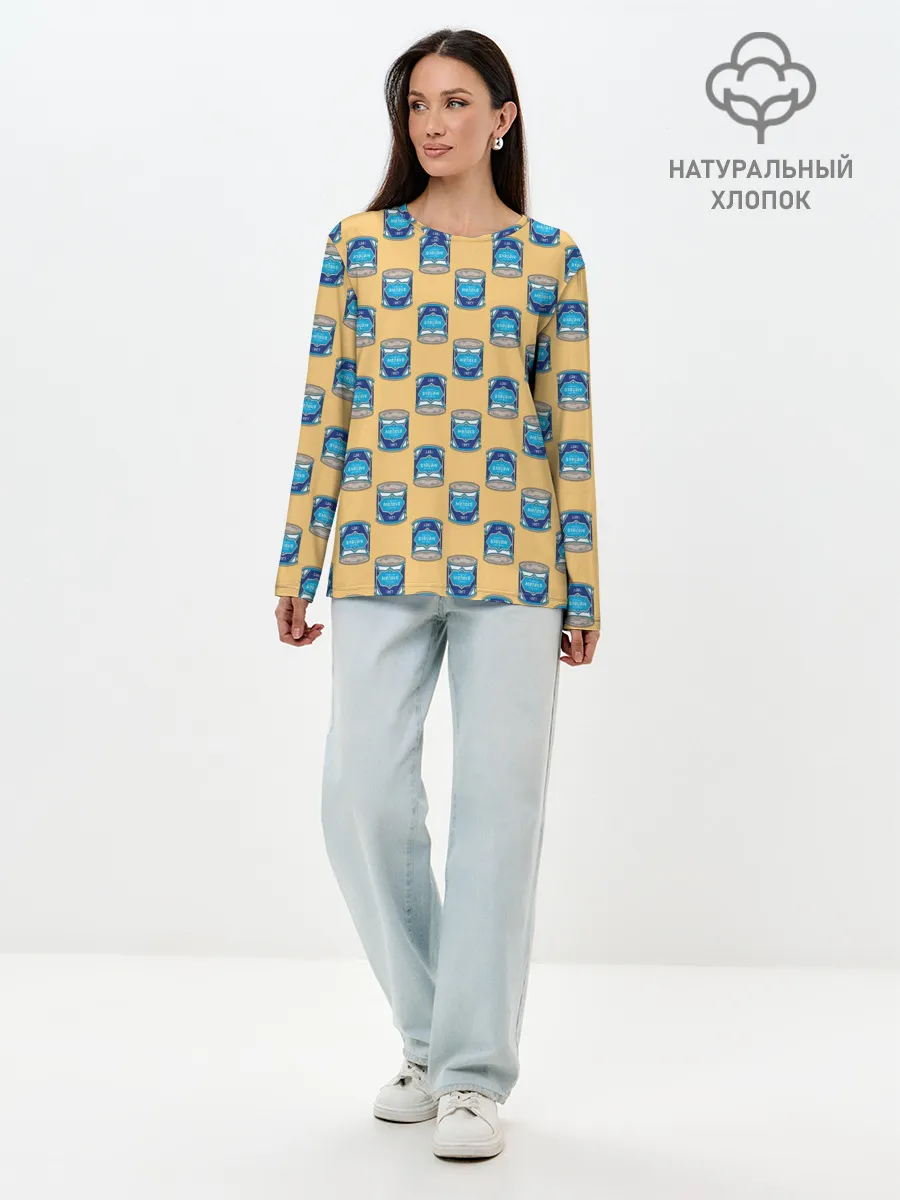 Лонгслив женский. Хлопок / Сгущенка паттерн
