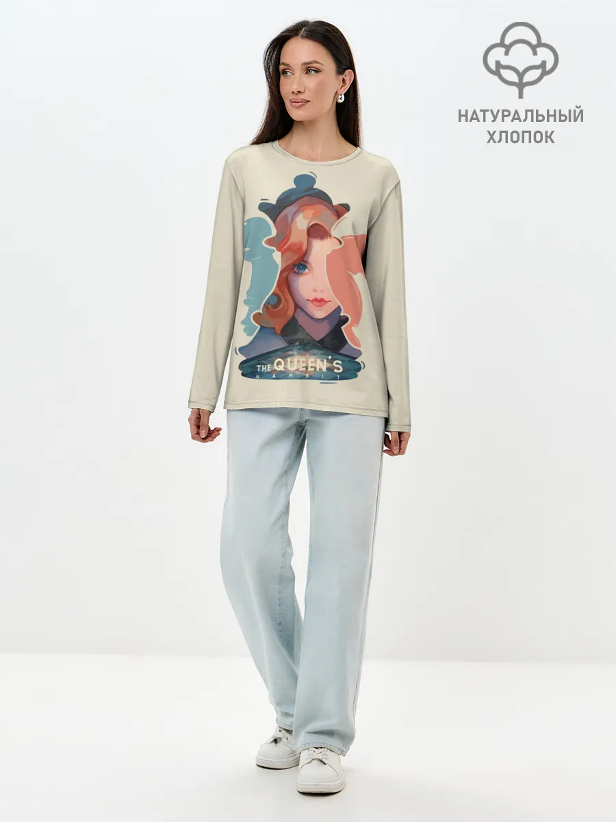 Лонгслив женский. Хлопок / Королева шахматной доски