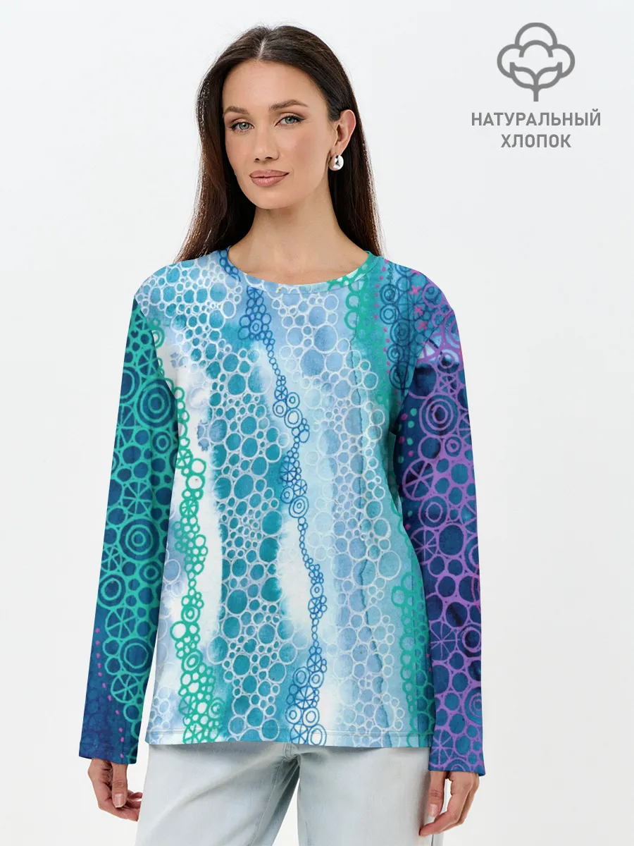 Лонгслив женский. Хлопок / Водопад красочной пены