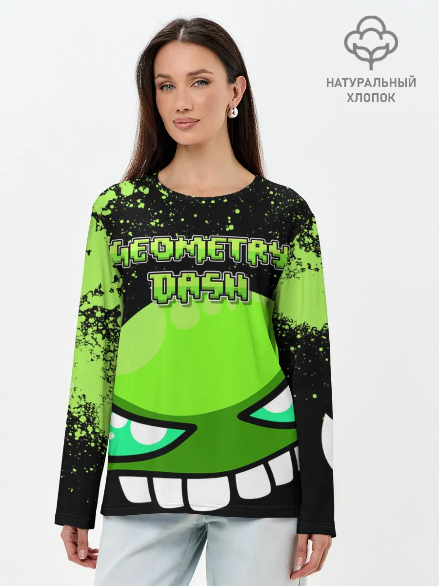 Лонгслив женский. Хлопок / Geometry Dash