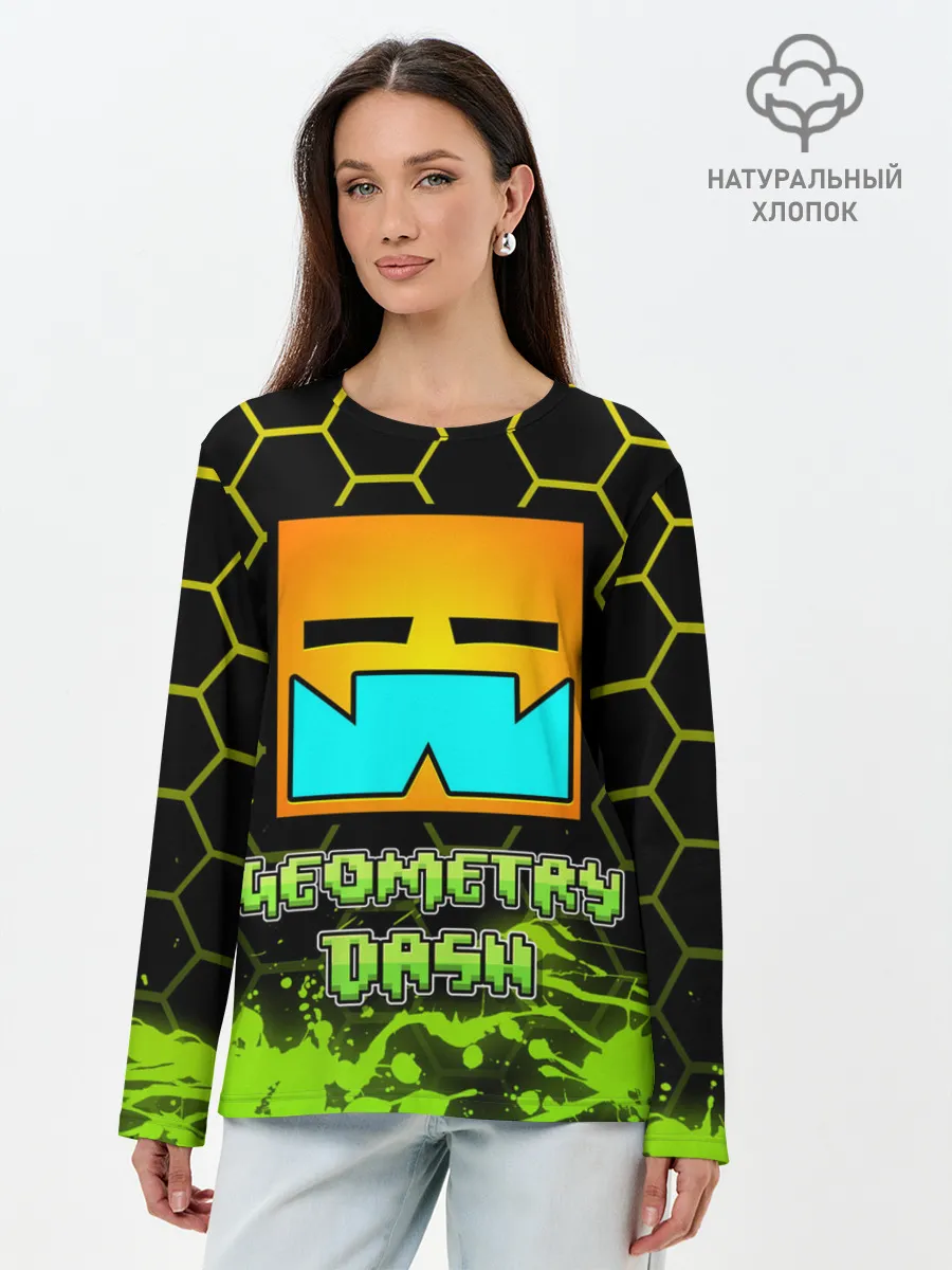 Лонгслив женский. Хлопок / Geometry Dash