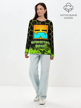 Лонгслив женский. Хлопок / Geometry Dash
