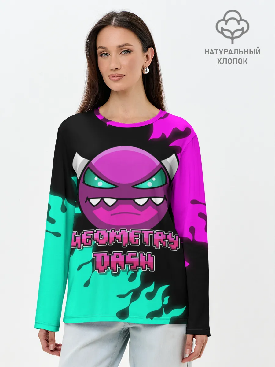Лонгслив женский. Хлопок / Geometry Dash