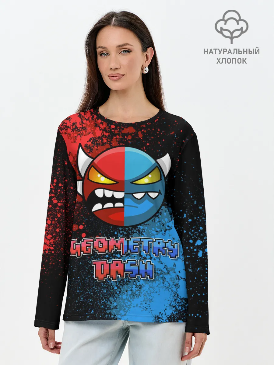 Лонгслив женский. Хлопок / Geometry Dash