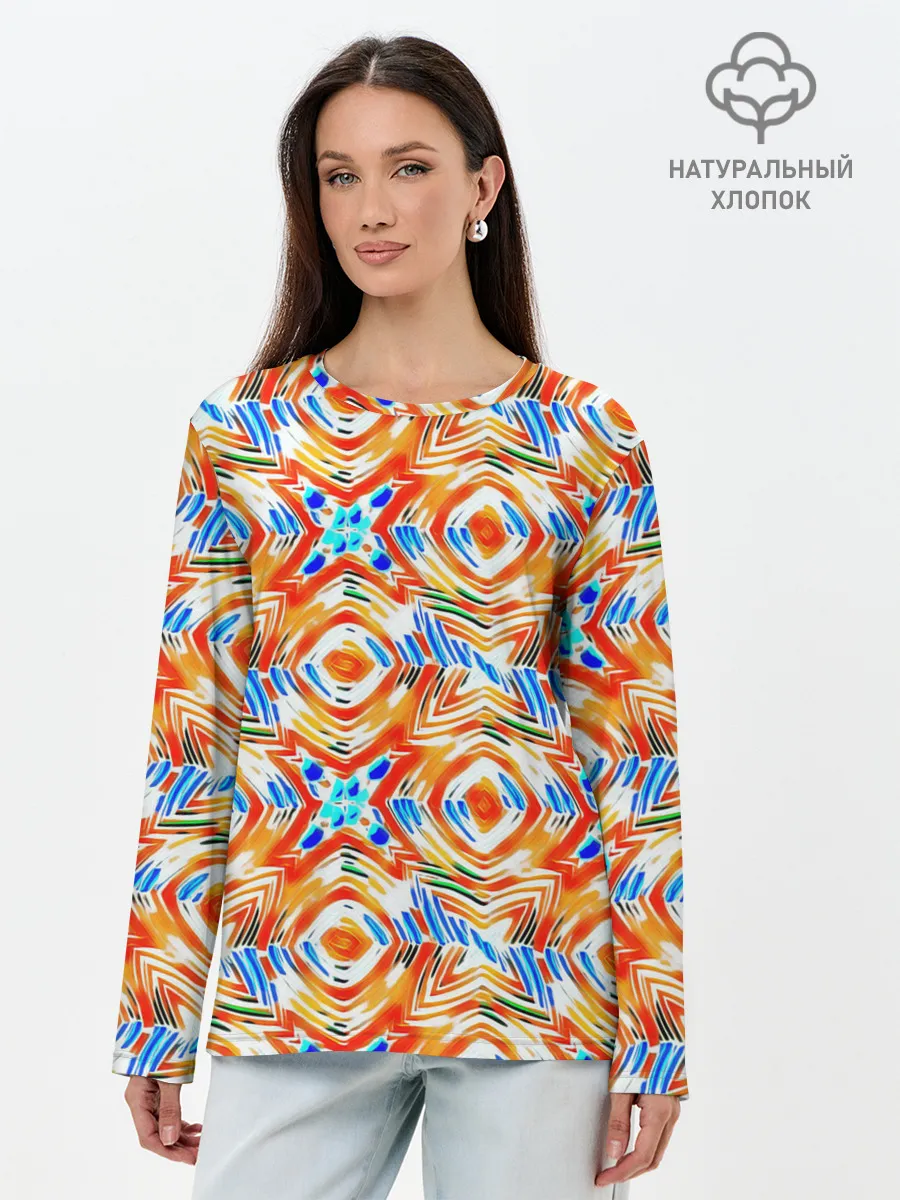 Лонгслив женский. Хлопок / Летний абстрактный узор