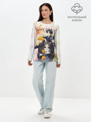 Лонгслив женский. Хлопок / Корзинка фруктов персонажи