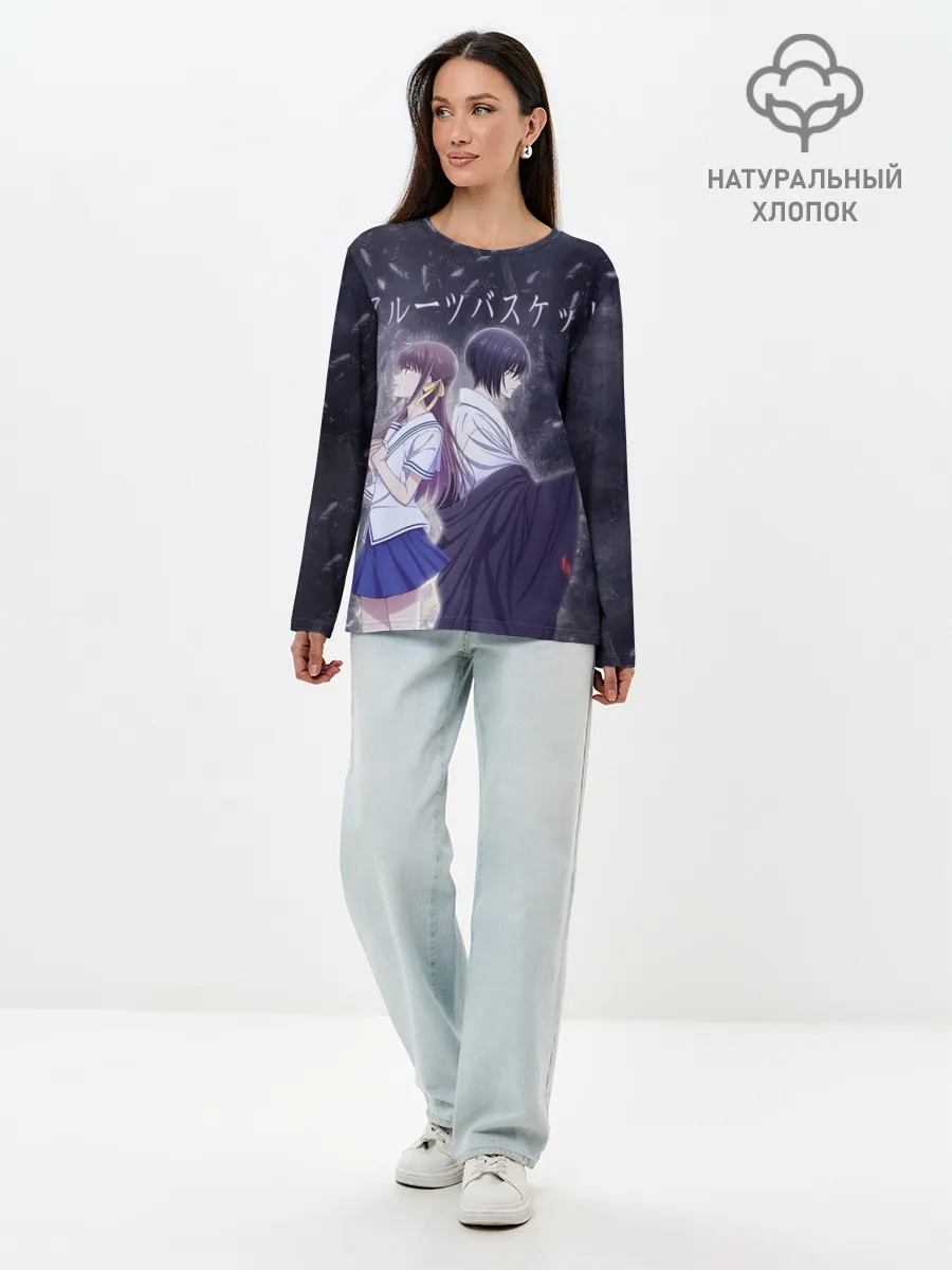 Лонгслив женский. Хлопок / Корзинка фруктов
