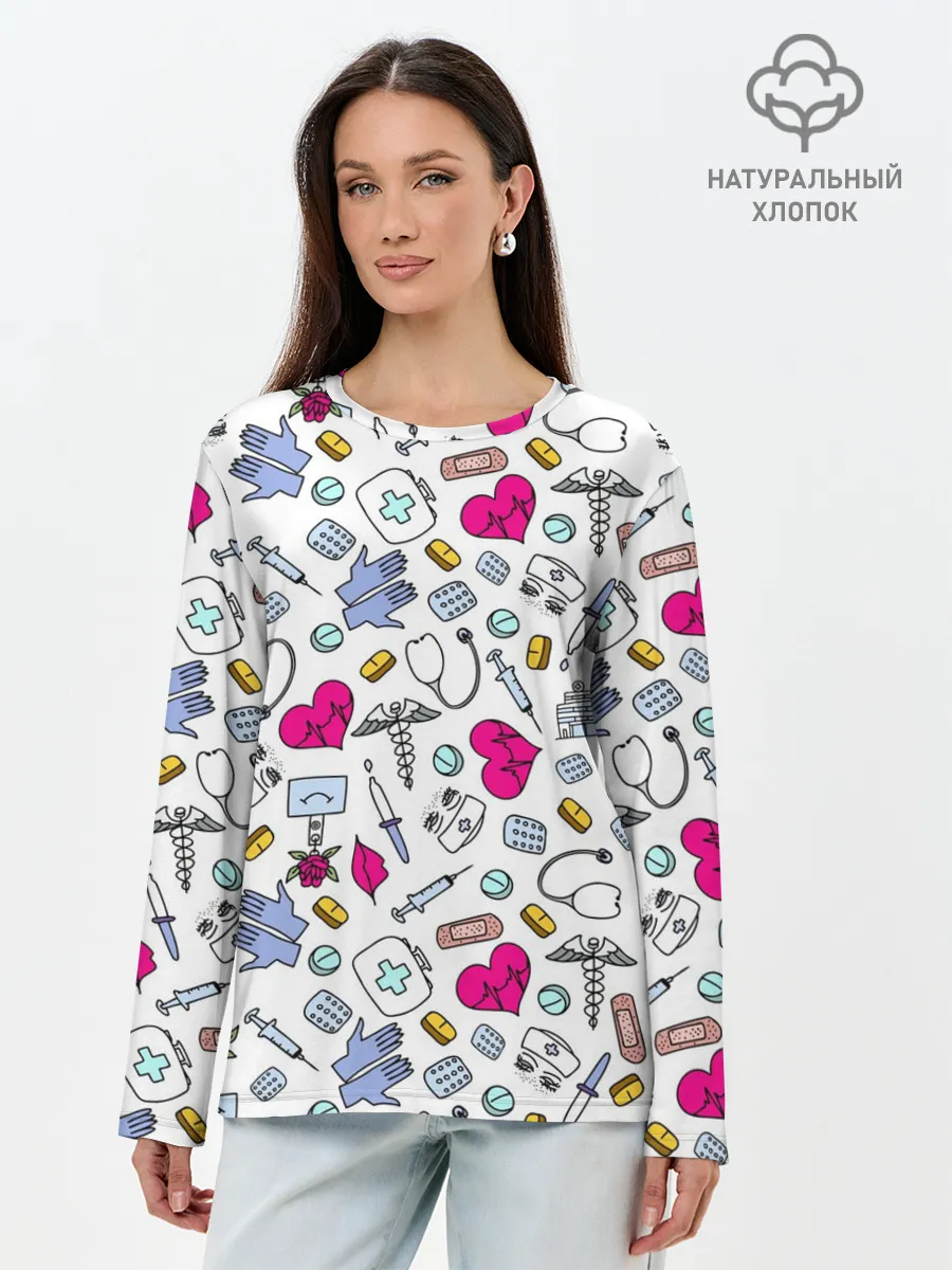 Лонгслив женский. Хлопок / Медицинский паттерн