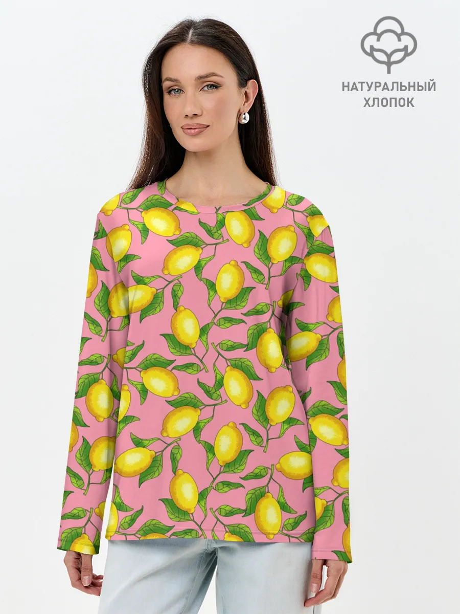 Лонгслив женский. Хлопок / Лимоны паттерн