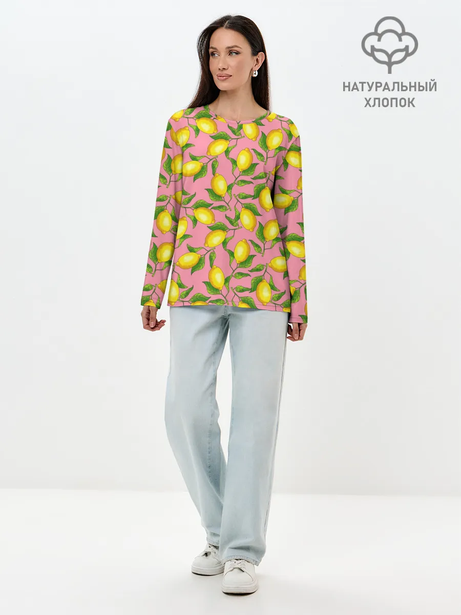 Лонгслив женский. Хлопок / Лимоны паттерн