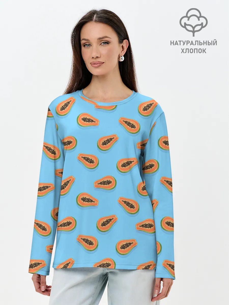 Лонгслив женский. Хлопок / Папайа паттерн
