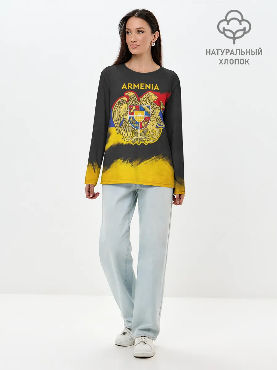 Лонгслив женский. Хлопок / Yellow and Black Armenia