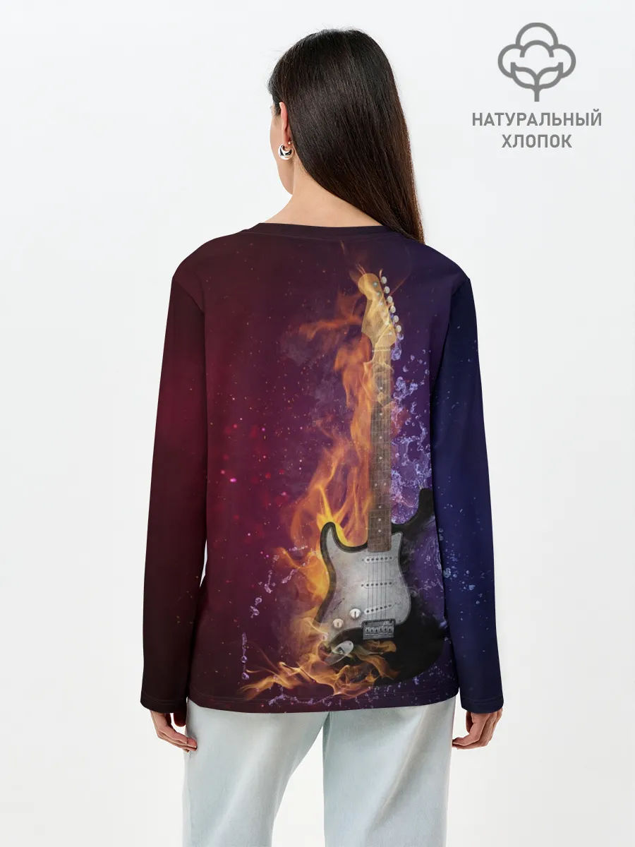 Лонгслив женский. Хлопок / Гитара - Огонь и вода