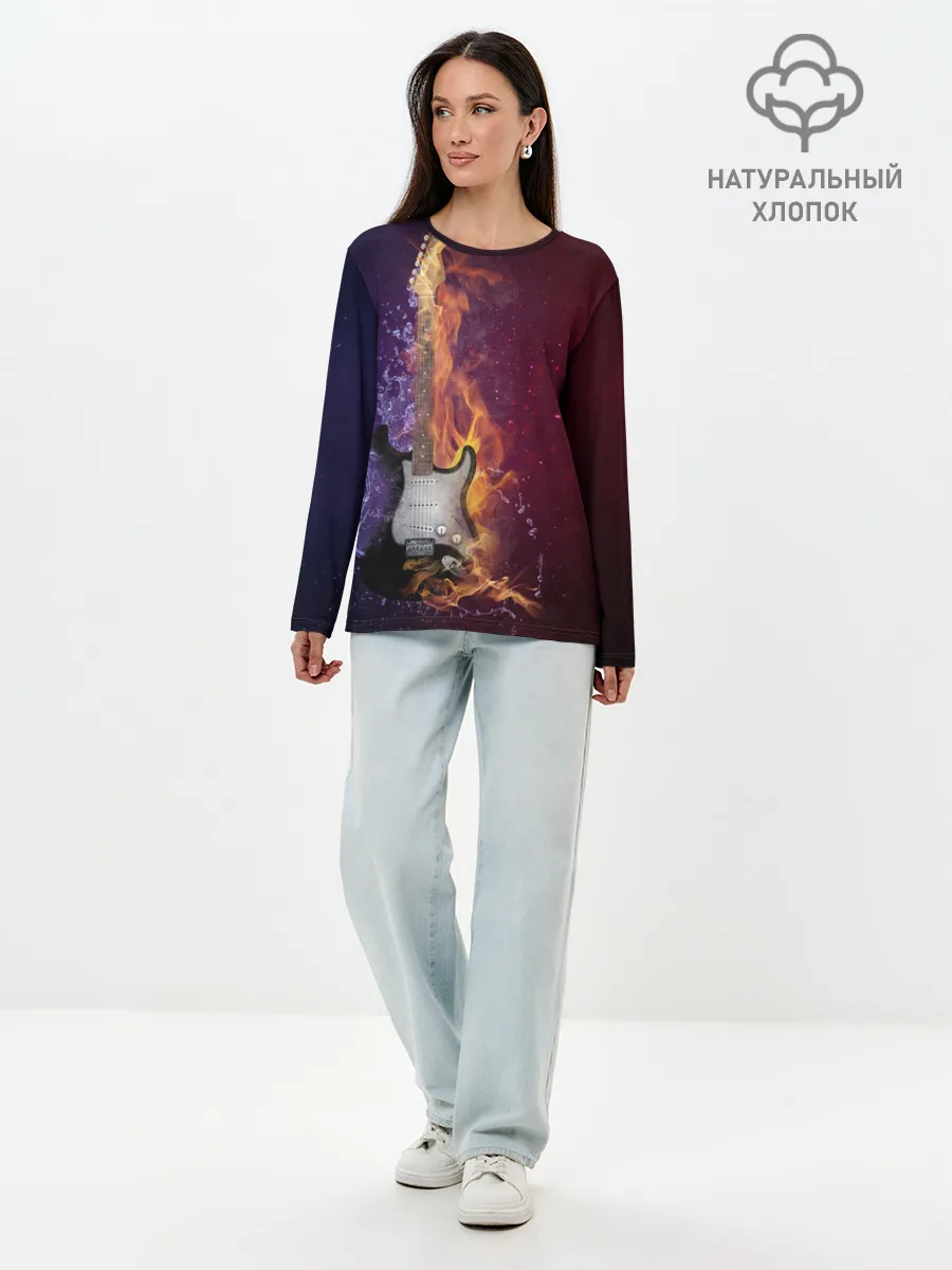 Лонгслив женский. Хлопок / Гитара - Огонь и вода