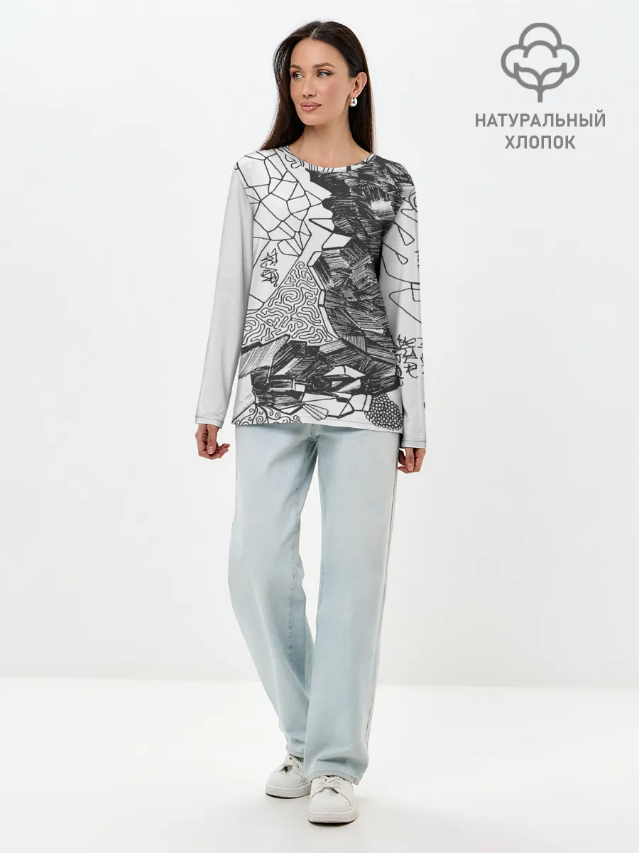 Лонгслив женский. Хлопок / Структурная мозайка
