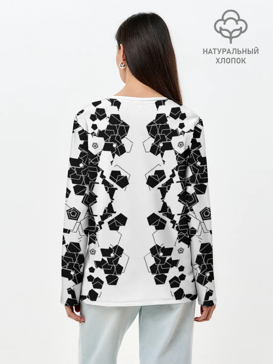 Лонгслив женский. Хлопок / пятиугольники абстракция