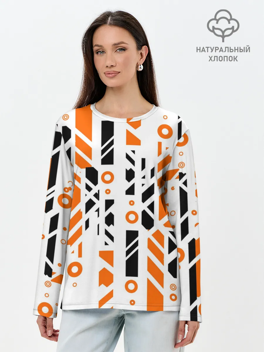 Лонгслив женский. Хлопок / абстракция маршрут