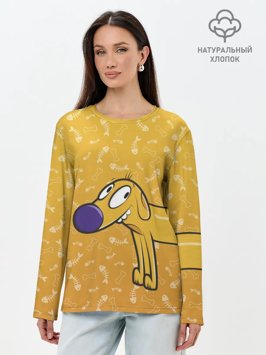 Лонгслив женский. Хлопок / КОТОПЕС | Пес спереди