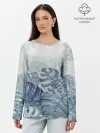 Лонгслив женский. Хлопок / Синие листья