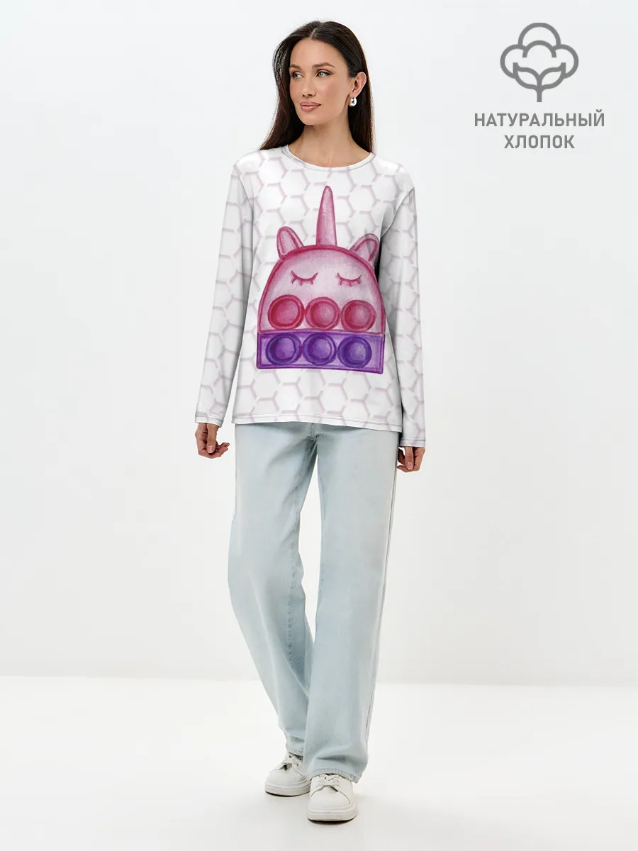 Лонгслив женский. Хлопок / POP IT ЕДИНОРОГ | ПОП ИТ
