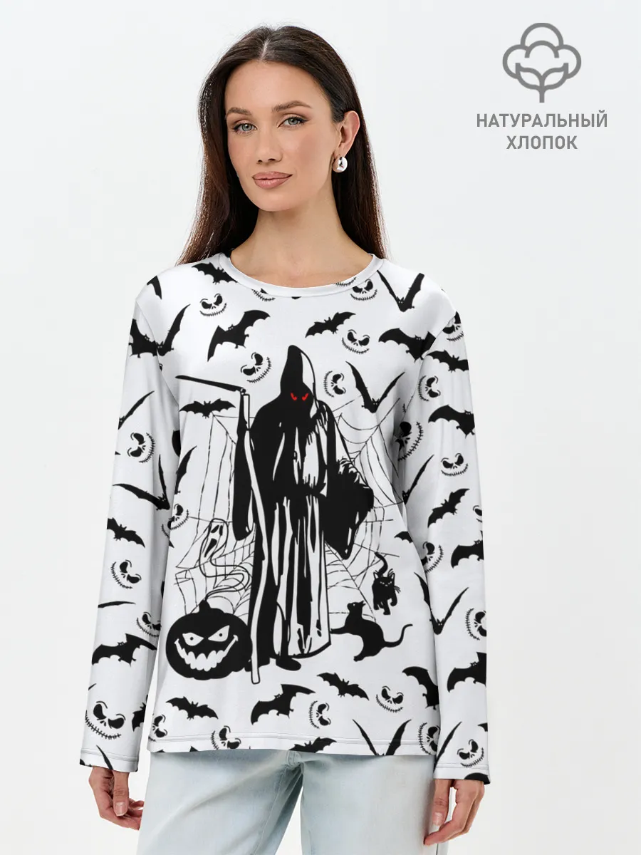 Лонгслив женский. Хлопок / Хэллоуин, Grim Reaper