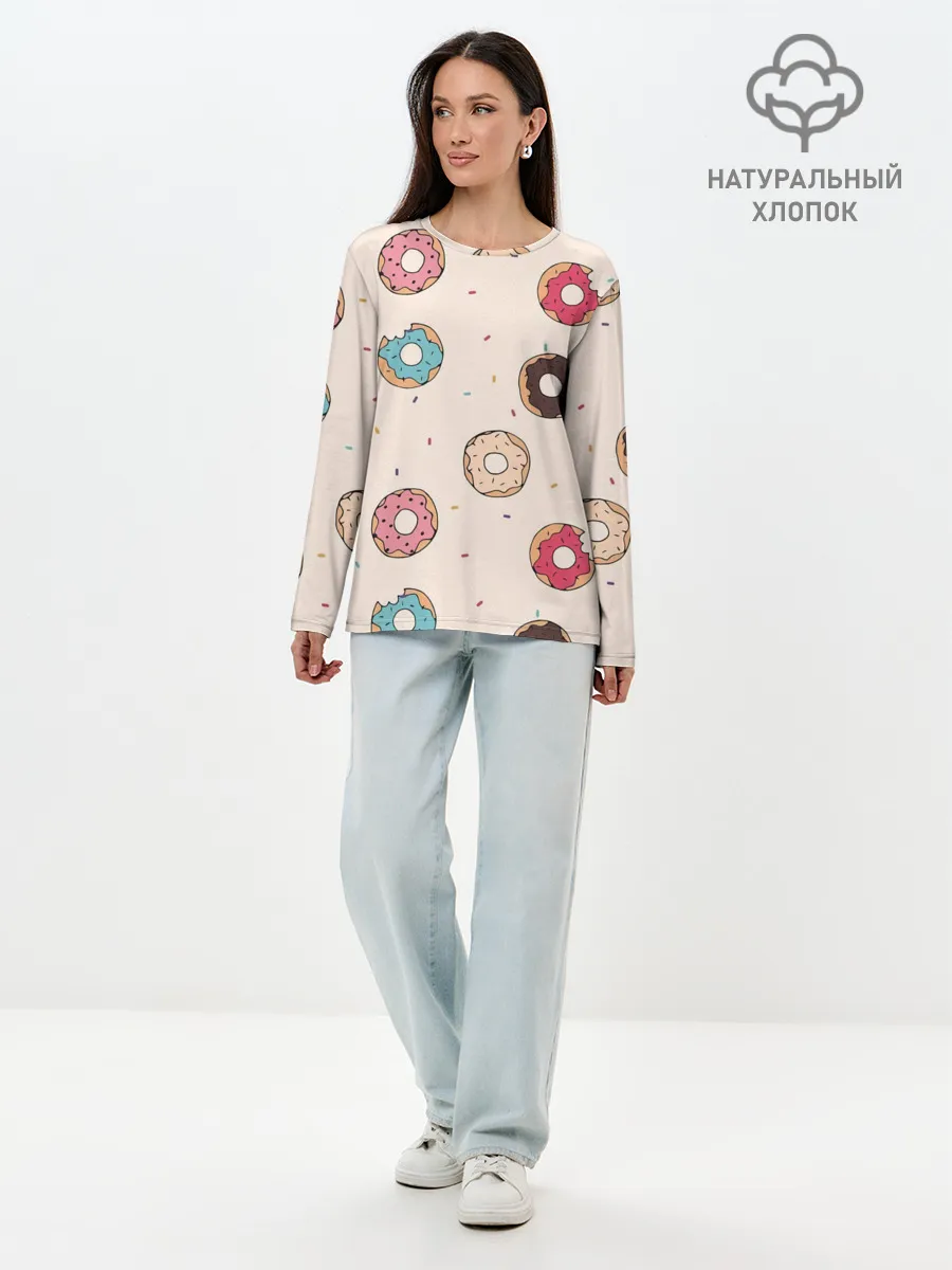 Лонгслив женский. Хлопок / Кусанные пончики