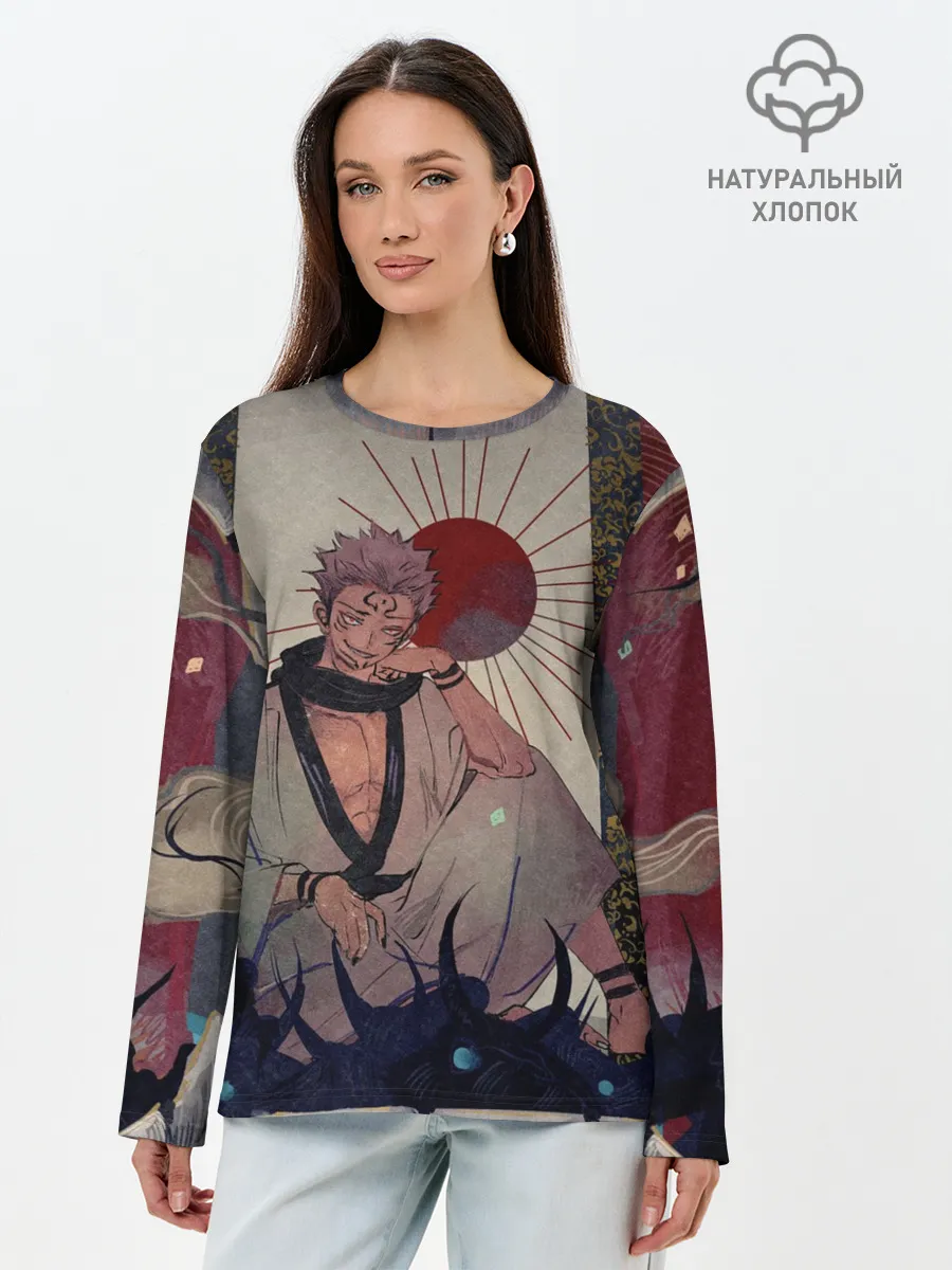 Лонгслив женский. Хлопок / Задумчивый Сукуна