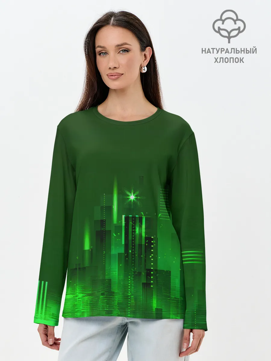 Лонгслив женский. Хлопок / Зеленый город