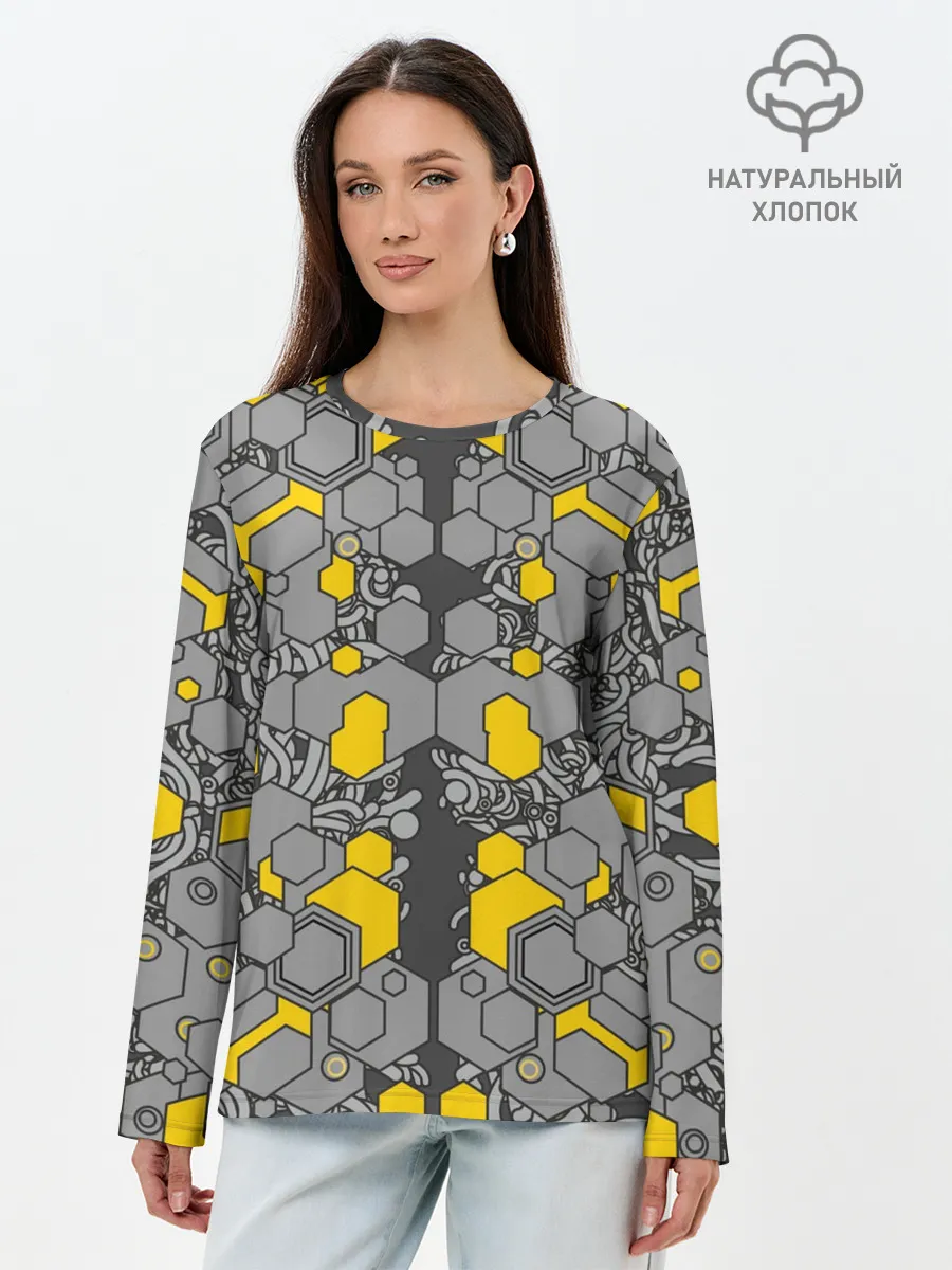 Лонгслив женский. Хлопок / абстракция киберпанк