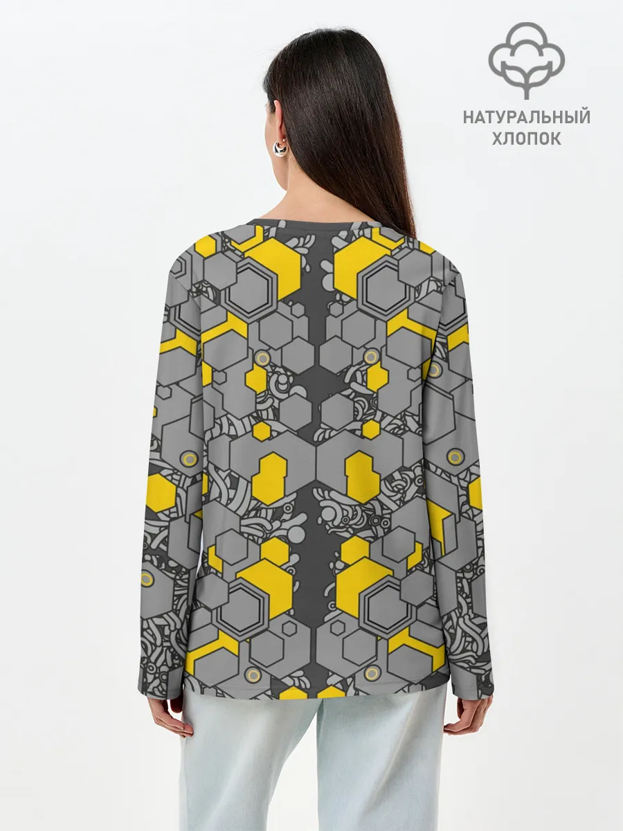 Лонгслив женский. Хлопок / абстракция киберпанк