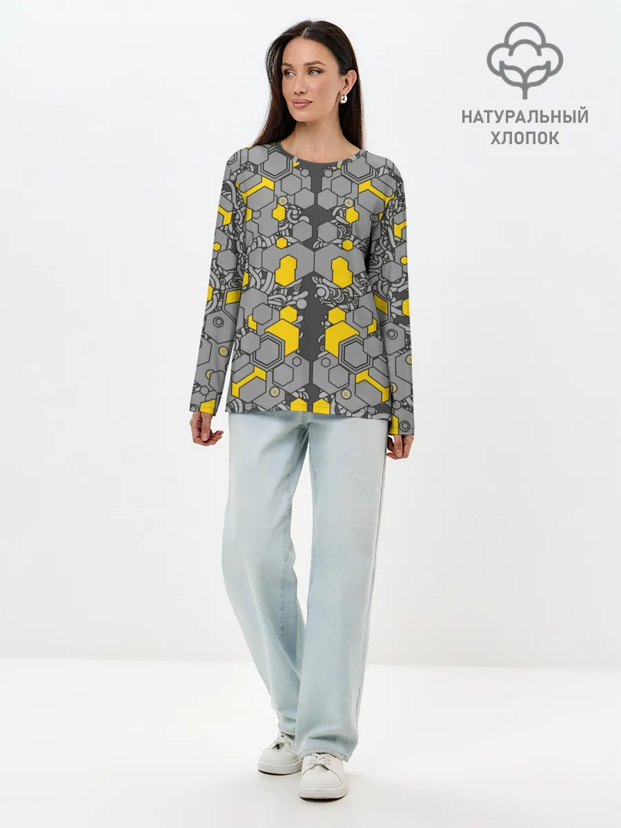 Лонгслив женский. Хлопок / абстракция киберпанк