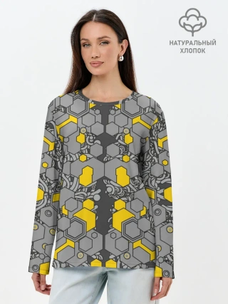 Лонгслив женский. Хлопок / абстракция киберпанк