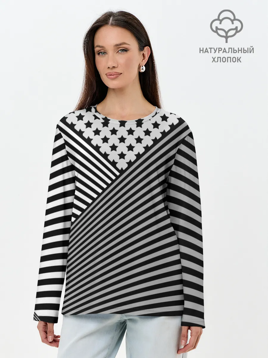 Лонгслив женский. Хлопок / Полосатый комбинированный узор