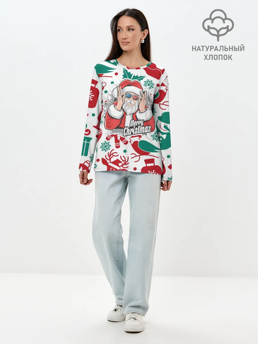 Лонгслив женский. Хлопок / Merry Christmas3D