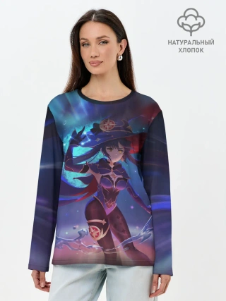 Лонгслив женский. Хлопок / Mona | Genshin Impact | Геншин Импакт