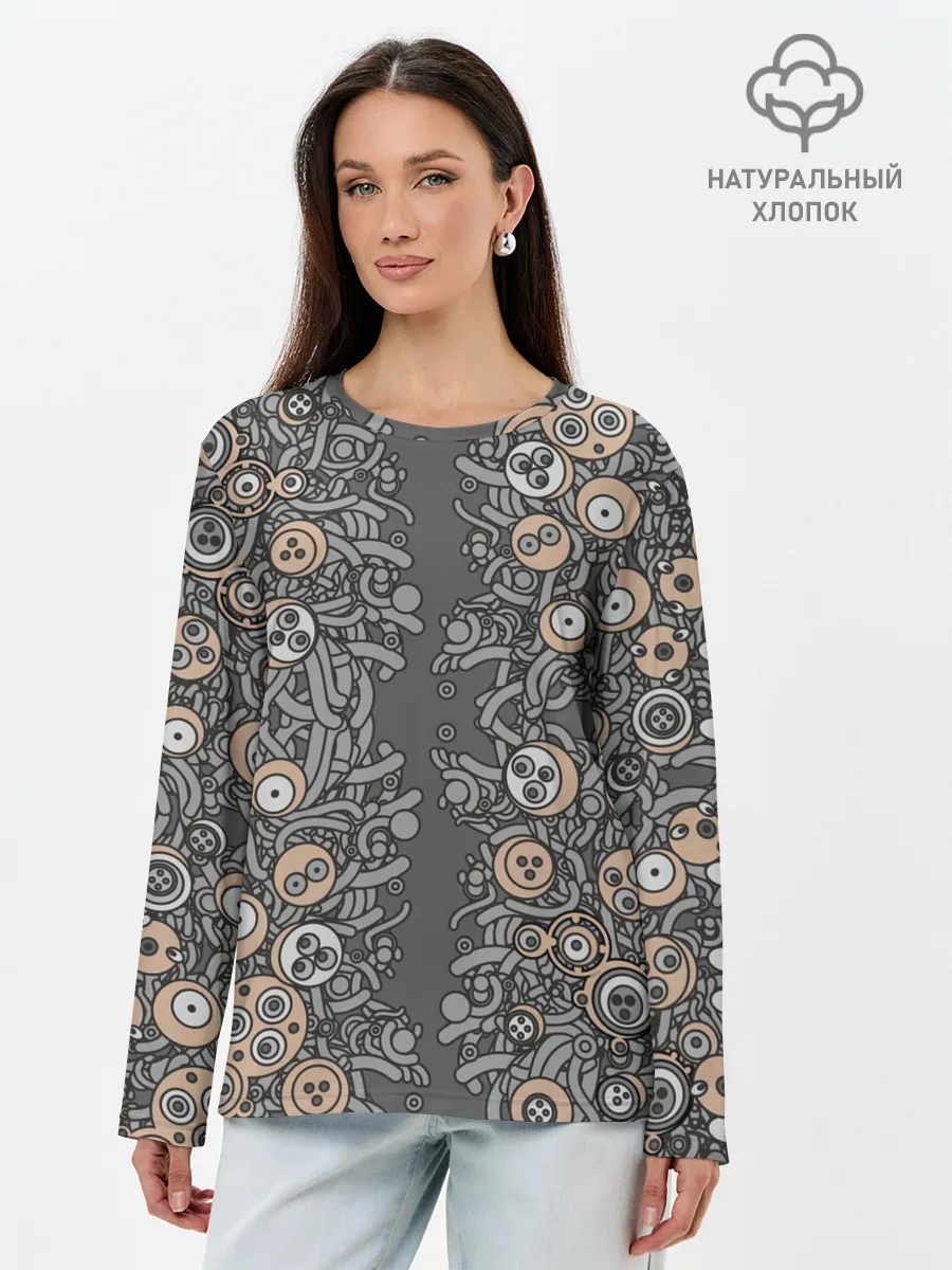 Лонгслив женский. Хлопок / психоделика киберпанк