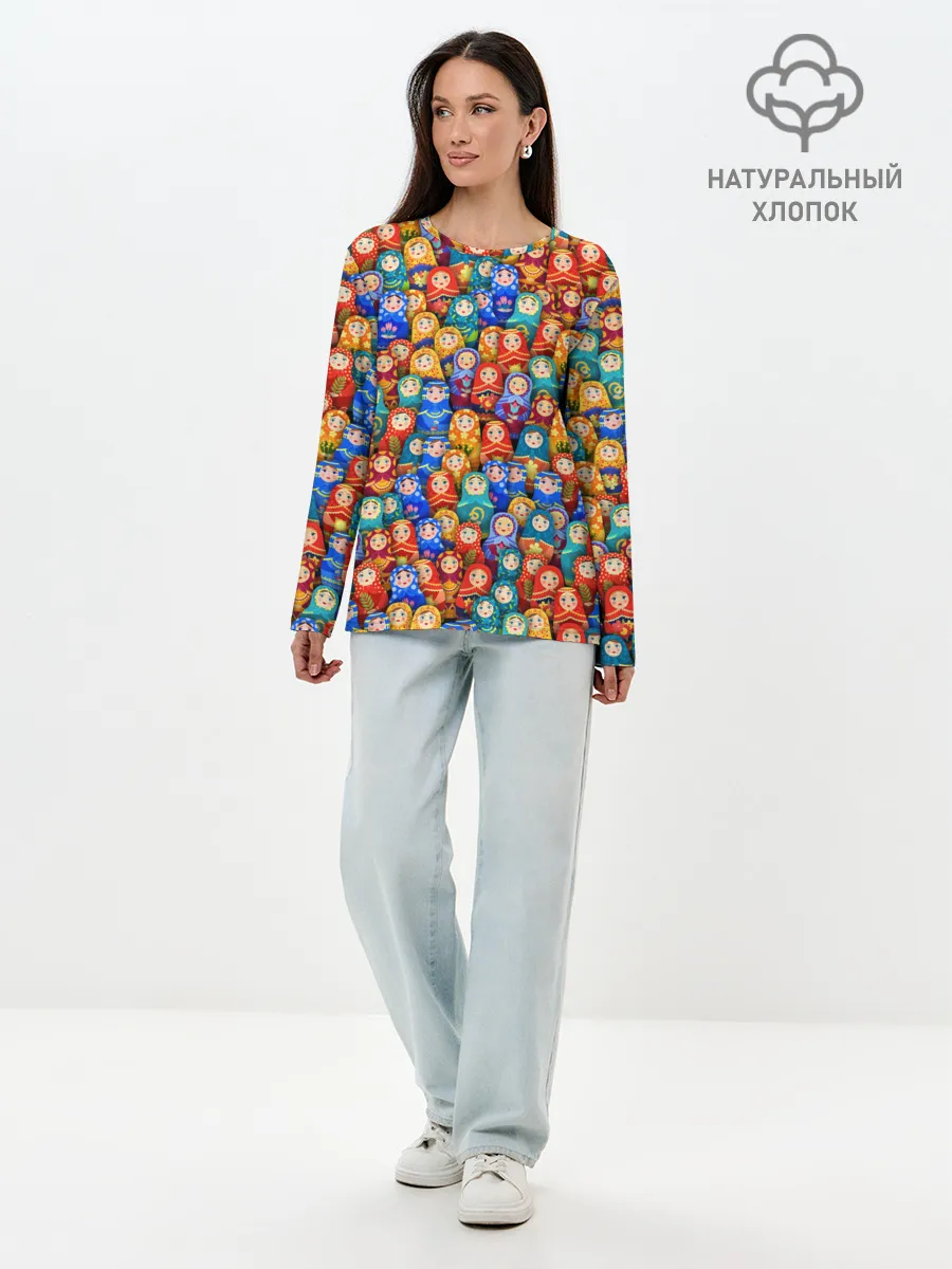 Лонгслив женский. Хлопок / Матрёшки
