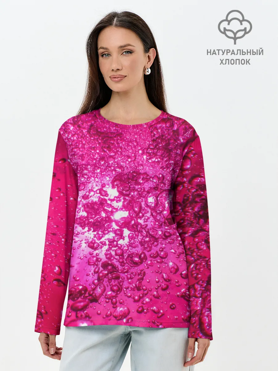 Лонгслив женский. Хлопок / Розовые Пузырьки
