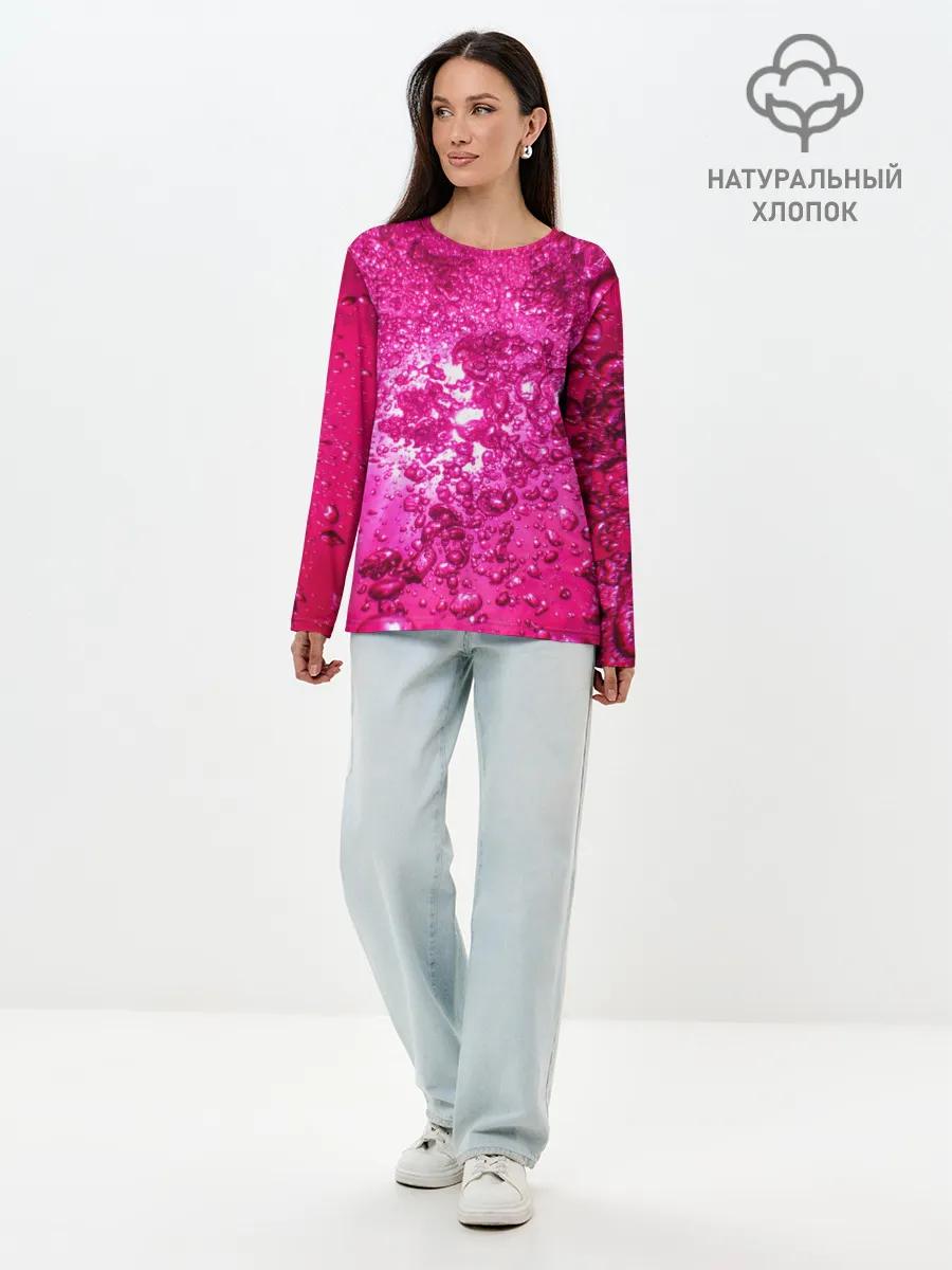 Лонгслив женский. Хлопок / Розовые Пузырьки