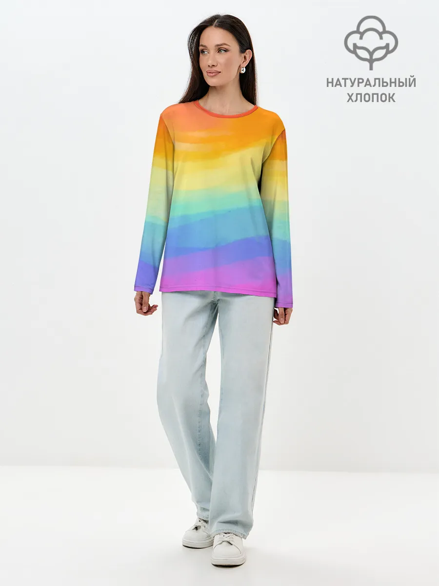 Лонгслив женский. Хлопок / РАДУЖНЫЕ ВОЛНЫ | RAINBOW WAVES