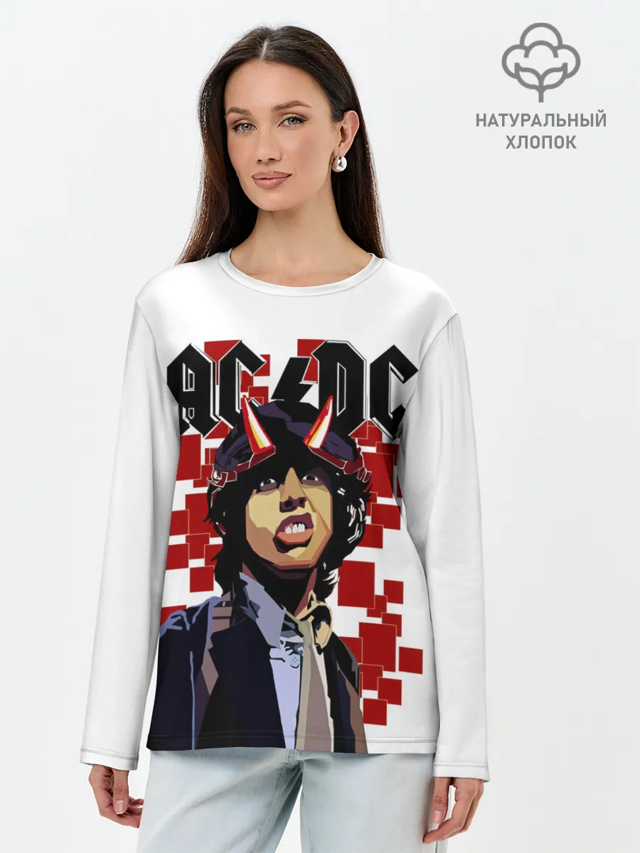 Лонгслив женский. Хлопок / AC/DC Ангус Янг