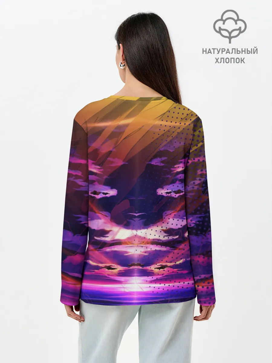 Лонгслив женский. Хлопок / Закат. Облака