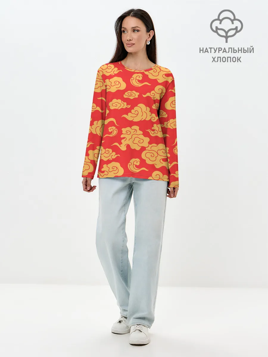 Лонгслив женский. Хлопок / Западный узор облаков