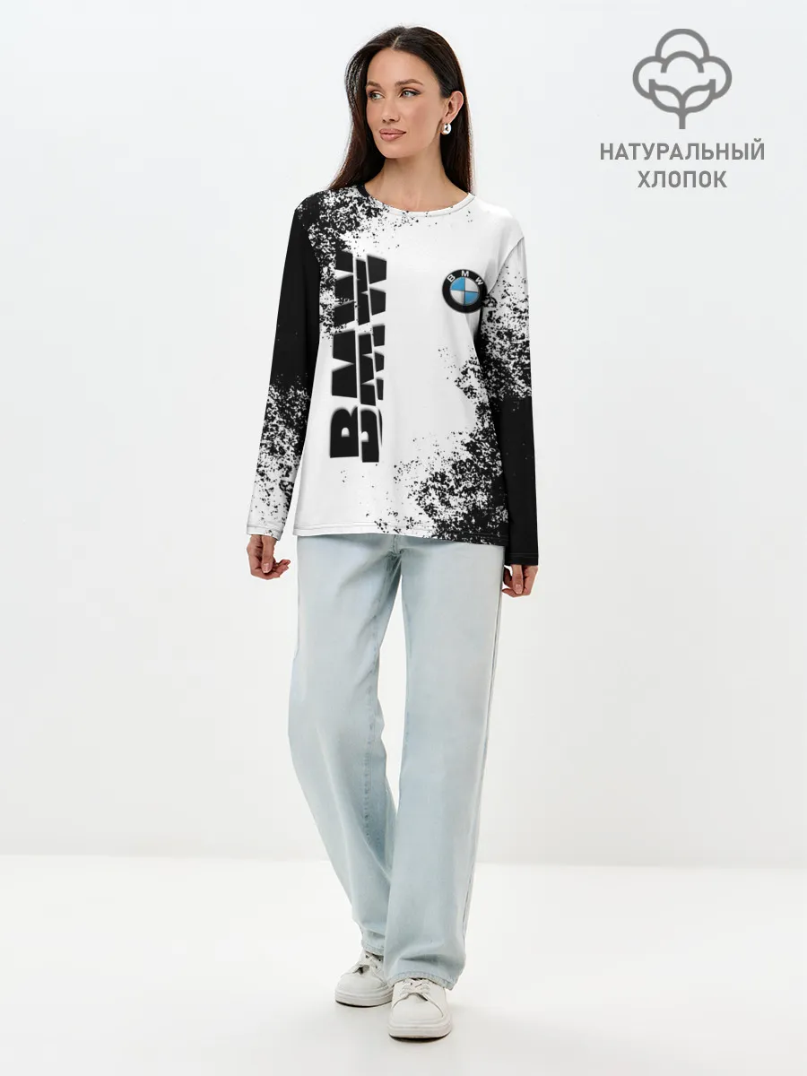 Лонгслив женский. Хлопок / BMW | БМВ РАЗРЕЗАННОЕ ЛОГО
