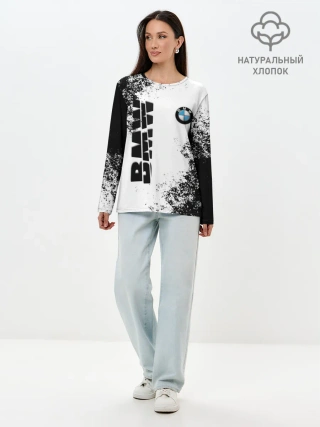 Лонгслив женский. Хлопок / BMW | БМВ РАЗРЕЗАННОЕ ЛОГО