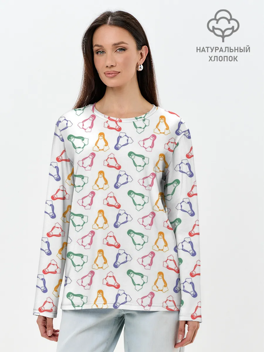 Лонгслив женский. Хлопок / Linux Ядро Пингвин